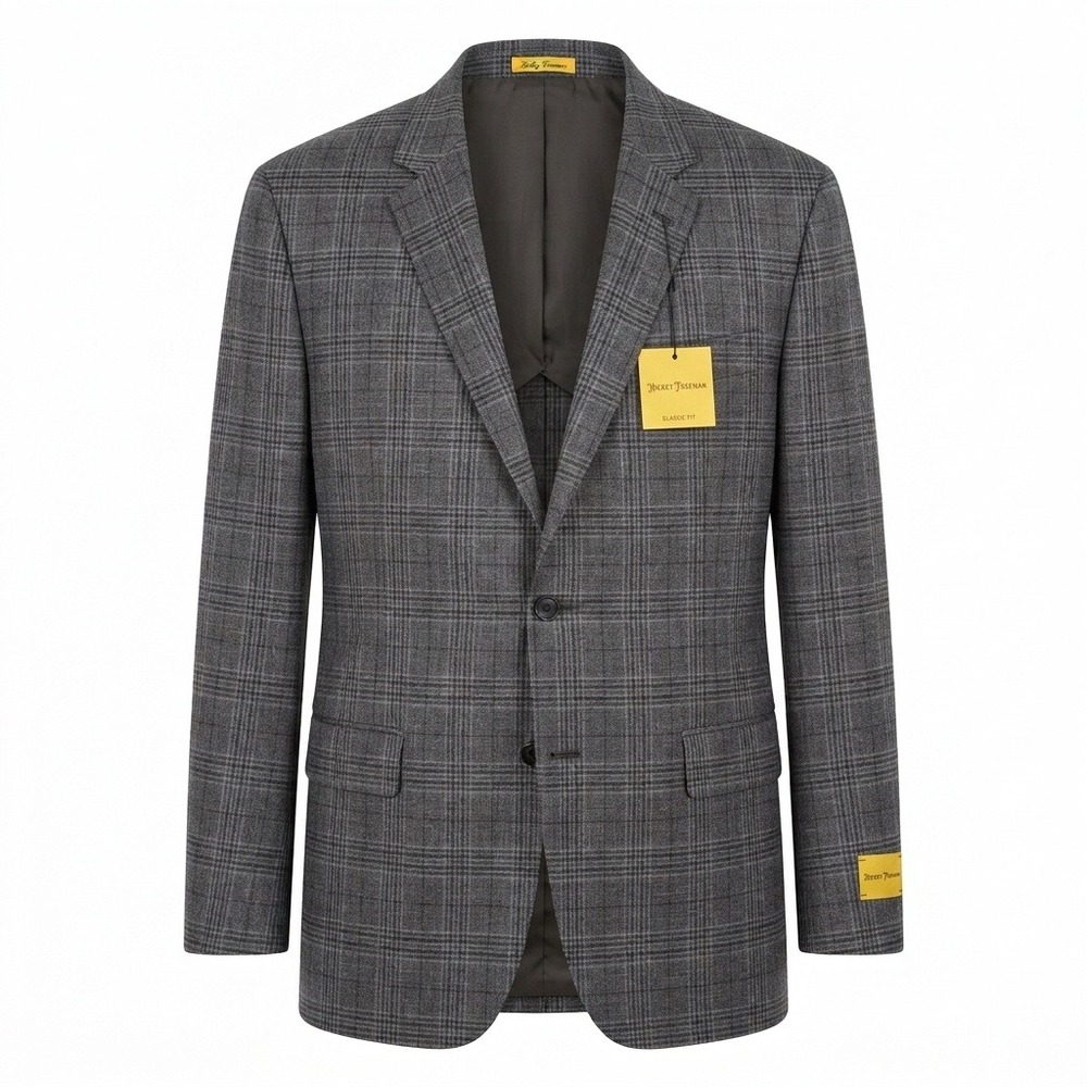 Hickey Freeman Blazer Mens 52R Grey Plaid Wool Silk Linen Classic Fit Sport Coat
